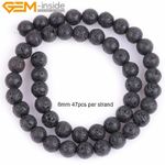 Natural Black Volcanic Lava Rock Spong Stone Round Beads For Jewelry Making 15"