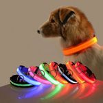 USB Rechargable LED Dog Pet Collar Flashing Luminous Safety Light Up Nylon UK