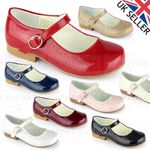 GIRLS SPANISH STYLE SHOES MARY JANE PATENT PINK WHITE IVORY NAVY RED CAMEL UK4-2