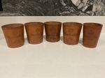 Vintage Set of 5 Stitched Thick Brown Leather Dice Shaker Cups