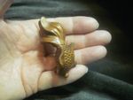Hand Carved wood netsuke of a goldfish swimming boxwood collectable figure