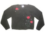 Vtg Kids Osh Kosh B'Gosh Black Rose Embroidered Cardigan Sweater sz L