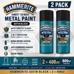 2 X HAMMERITE SATIN BLACK Aerosol - Direct to Rust - Metal Spray Paint 400ml