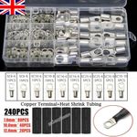 240PCS Copper Tube Terminals Set Battery Welding Cable Lug Ring Crimp Connectors