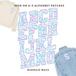 Iron On Alphabet Patches 6.5cm Mermaid Wave Pastel Cute Heat Transfers DTF