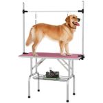 PawHut Metal Adjustable Dog Grooming Table Rubber Top 2 Safety Slings Mesh