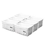 White wicker Storage Hamper Basket With Cloth Lining by Arpan - Pack of 6