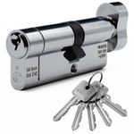 Euro Cylinder Door Lock Thumb Turn TS007 1 Star Anti-Snap Chrome 5 Keys