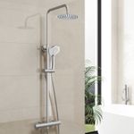 Luxury Thermostatic Shower Set with Twin Heads & Exposed Chrome/Black Round Bar