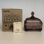 Indiana Glass Tiara Plum Amethyst Bee Box Honey Dish Home Interiors NIB 13332