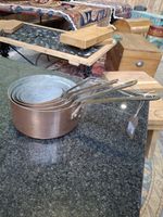 Vintage Set of Five Villedieu Copper Saucepans AJ294
