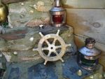 Ships wheel Hard Wood 32cm across Wooden Metal Centre Nautical maritime Pirate