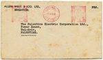 GB to PALESTINE 1949 ALLEN WEST CO BRIGHTON METER FRANKING 2d + 1/2d COMMERCIAL