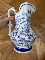 Vintage Porcelain 9” Pitcher Blue And White Unmarked Vase Decor Chinoiserie