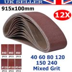 12PCS 100 x 915mm Sanding Belts 40-240 Mixed Grit 4'' x 36'' Belt Sanders UK