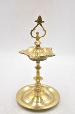 Vintage Indian Solid Brass Oil Lamp Traditional Handcrafted 23cm Decorative