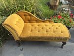 Antique Style  Vintage Tufted Chaise Longue in Gold Velvet