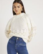 River Island Womens Jumper White Pointelle Knitted Bow Back Sweater Pullover Top
