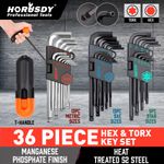 36pc Allen Key & Star Torx Hex Wrench Security Bit Set Ball End Metric SAE Long
