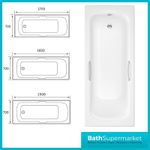Chrome Gripped Acrylic Bath 1500-1600-1700mm x 700mm Anti Slip White Tub