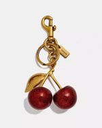 Coach Red Cherry Bag Charm Keychain Glitter Resin Metal Brass With Box