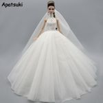 White High Neck Fashion Wedding Dress For 11.5" Doll Outfits Gown Clothes 1/6