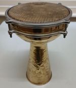 Darbuka Drum, Brass, 8 inch Remo Skyndeep Head. 13 1/2 inches tall.