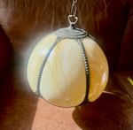 vintage caramel and cream slag glass hanging ceiling lamp 8-panel tulip-style