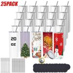 25Pack White Straight Sublimation Tumblers DIY Bulk Blank 20oz Stainless Steel
