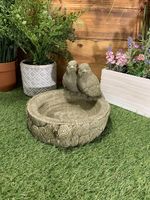 STONE GARDEN PAIR OF BIRDS ON LOG BIRD BATH FEEDER STATUE ORNAMENT