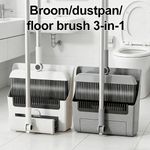 3-in-1 Foldable Broom Mop Dustpan Kit 180° Rotating Non Stick Bristle Home Clean
