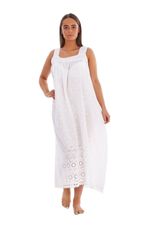 Women Nightdress 100%Cotton Victorian Designer White Sleeveless Lace Embroidered