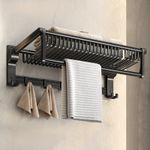 Towel Rail Holder Black Luxury Wall Mounted Rack Shelf With Mesh Bathroom Adjust