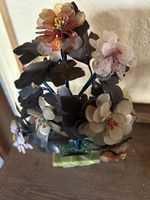 JADE STONE FLOWER TREES X 2 HAND CARVED LARGE