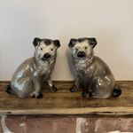 Antique Bridgeness Pottery Pug Mantle Dogs   Ornament Figures 