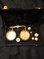 Brass Apothecary Pocket Balance Scales with Weights & Pans in Fitted Case