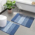 Soft Bathroom Mat Sets 2 Piece Water Absorbent 50 x 80 + 50 x 60 cm, Blue 