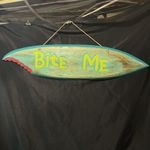 Shark “Bite Me” Surf Board Wall Hanging Surfing/Nautical/Ocean/Beach Decor 37”