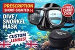 Wave Prescription Lens Dive Snorkel Mask Short-Sighted Anti-Fog BRAND NEW UK