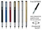 GENIUNE PARKER VECTOR FOUNTAIN PEN BLACK, BLUE, RED, SILVER, GOLD, FREE GIFT BOX