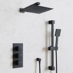 Black Shower Concealed Bathroom 300MM Head Riser Kit Thermostatic Valve Mixer 