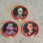 3x V RARE Vegas Jeff Dunham Planet Hollywood Casino Chip $5 Achmed Walter Peanut