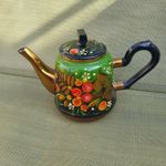 Vintage Russian Soviet era, Metal Teapot, Khokhloma Folk art tradition