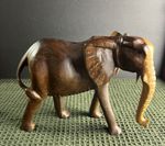 Two Toned Hand Carved Elephant Figurine Boho Safari Decor