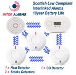 Wireless Interlinked Heat & Smoke Alarm Kit - 1xHeat, 3xSmoke, 1xCO Scottish Law