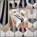 Diamante Crushed Velvet Table Runner Dining Sparkle Tasselled Edges 198CM UK 