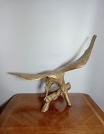 Vintage Brass Eagle On Branch Figurine Sculpture 67 cm Wide Home Decorative