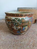 Vintage Chinese Fish Bowl Ceramic Planter Large