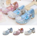 Kids Fancy Dress Elsa Princess Shoes Girls Party Sequins Bow Glitter Sandals