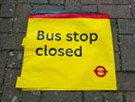 British London Bus Stop Closed Sign Vinyl Hood / Cover Yellow Black Red 48x42cm